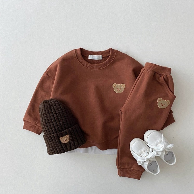 Embroidered Teddy Bear Sweatshirt/Pant Set
