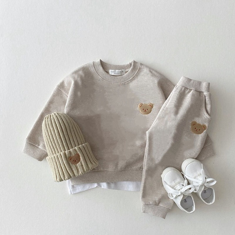 Embroidered Teddy Bear Sweatshirt/Pant Set